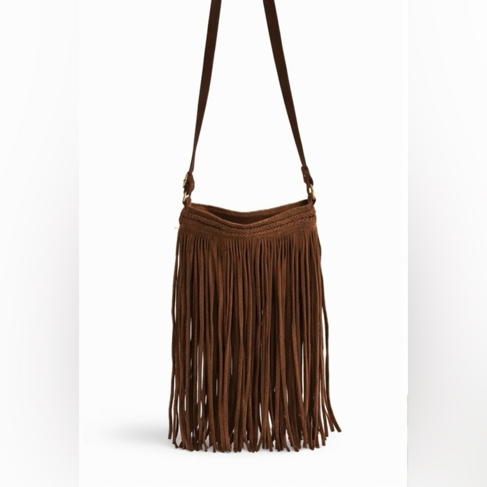 American Eagle Brown Suede Fringe Crossbody Bag Boho Festival Western - Picture 3 of 13